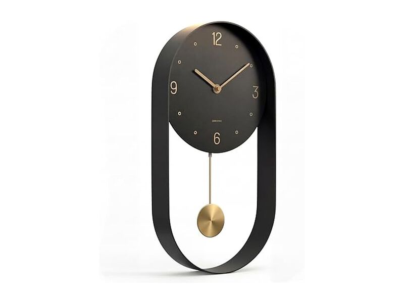 Pendulum Black Gold Minimalist Metal Wall Clock Silent Modern Battery Operated image number 0
