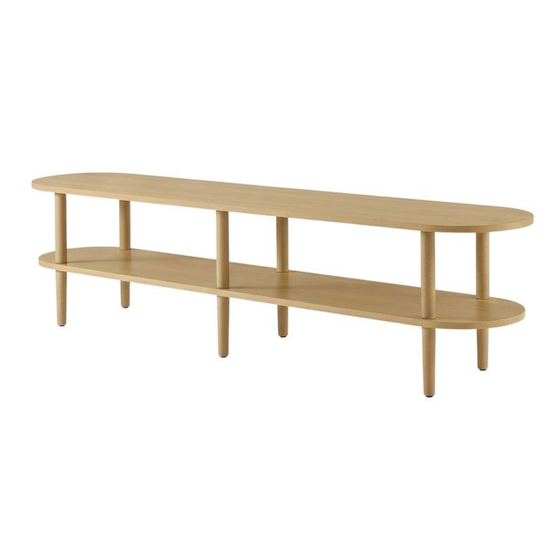 Brown wood TV stand with solid mango construction and oval design image number 0