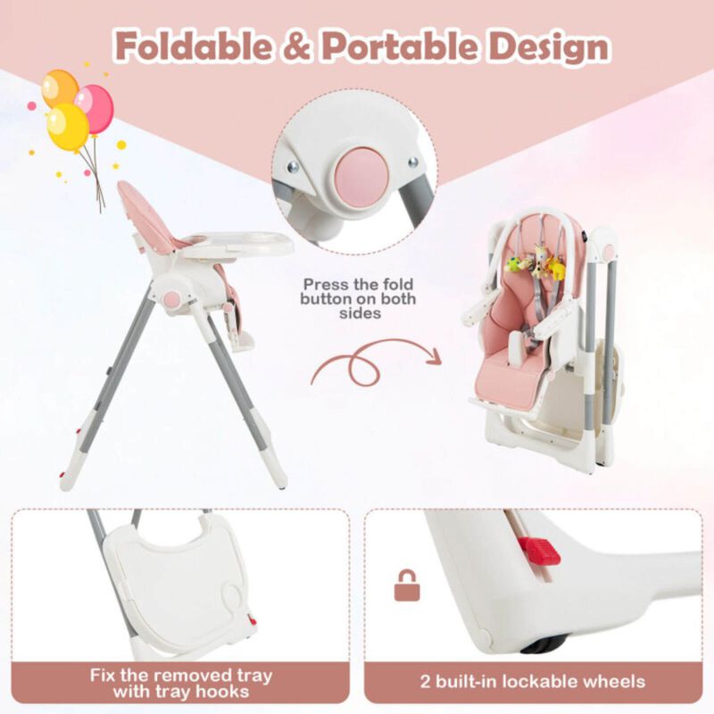 Hivvago 4-in-1 Foldable Baby High Chair with 7 Adjustable Heights and Free Toys Bar