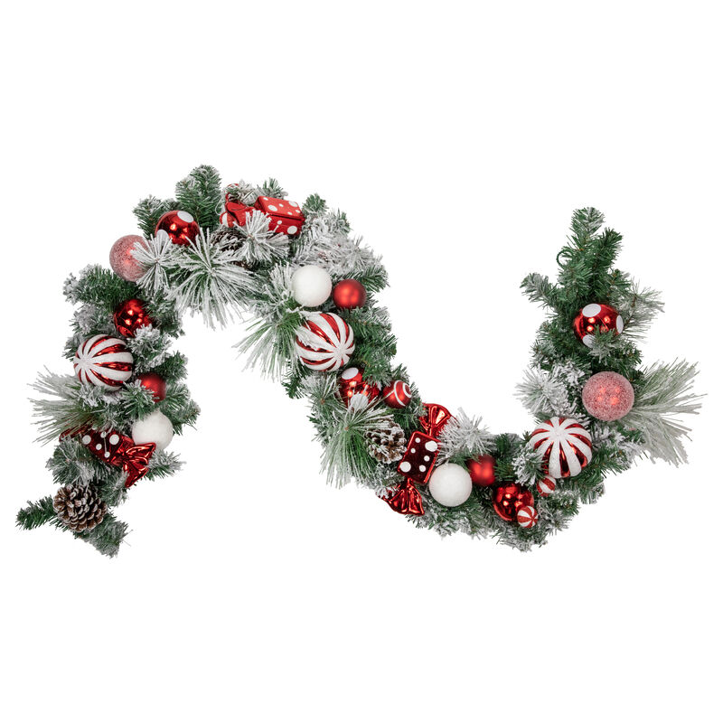 6' Flocked Pine Artificial Christmas Garland with Candy Ornaments and Pinecones image number 0