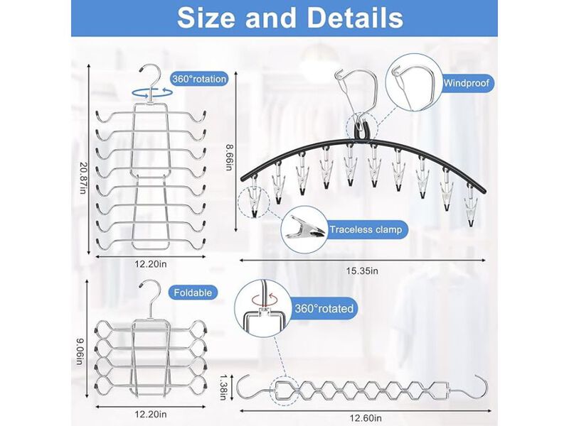 5 Pack Legging Organizer For Closet Hanging, 3 Pants Leggings Hangers With 30 Cl image number 2