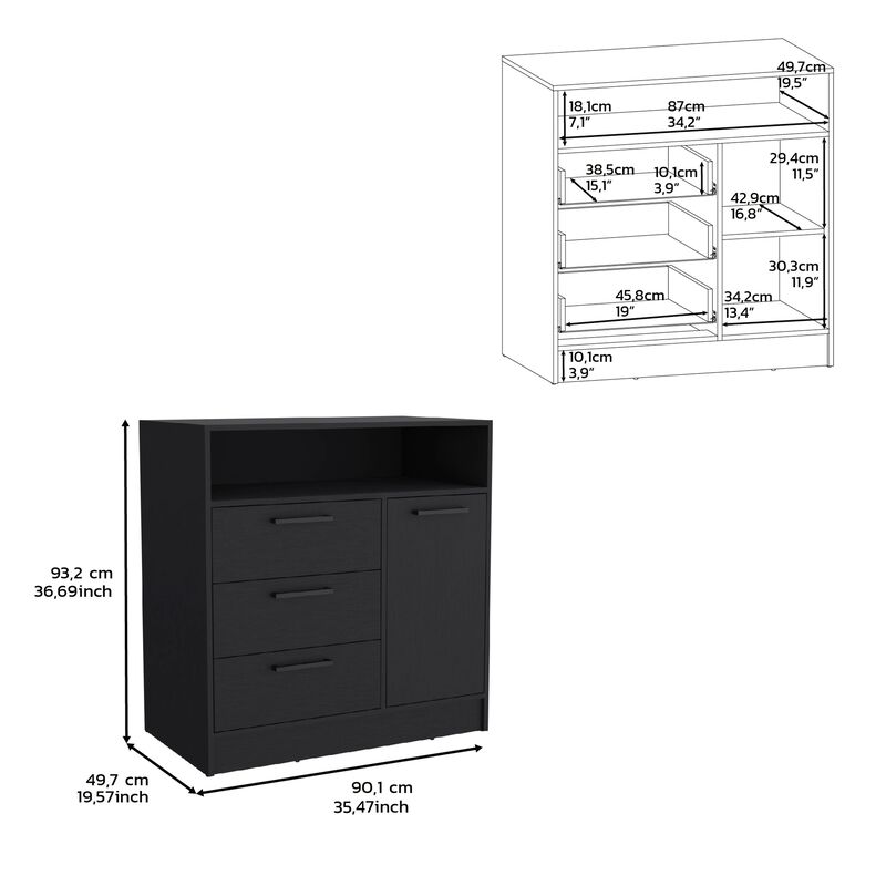 DEPOT E-SHOP Lizton Dresser with Spacious 3-Drawer and Single-Door Storage Cabinet, White