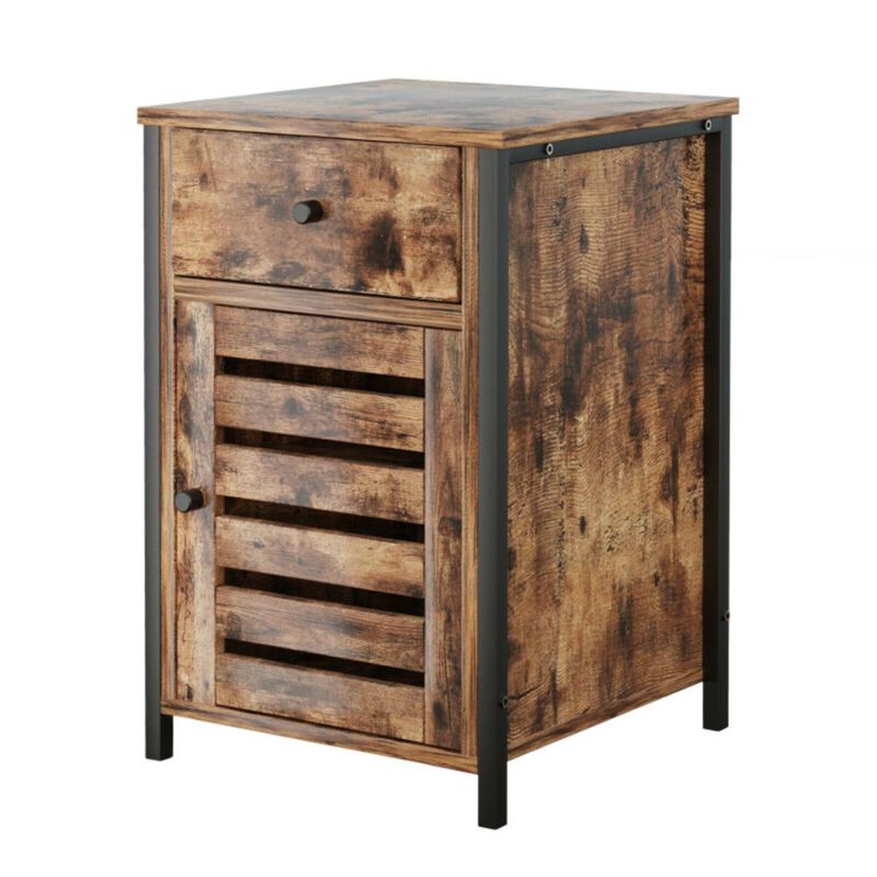 Hivago Industrial Nightstand with Drawer and Adjustable Shelf image number 1