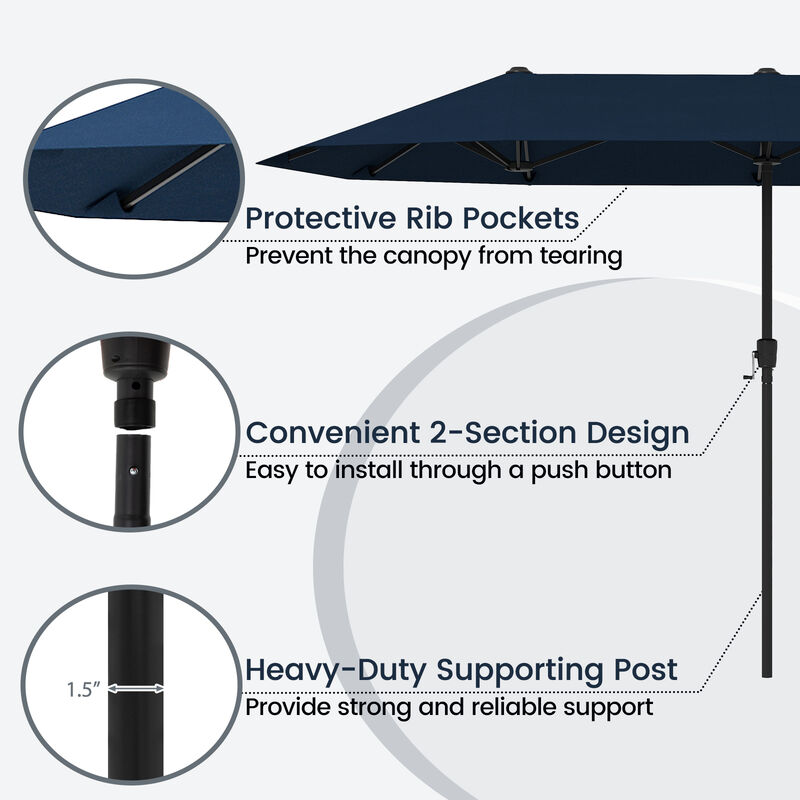 Patio Umbrella Outdoor Double-Sided Table Market Umbrella with Crank Handle