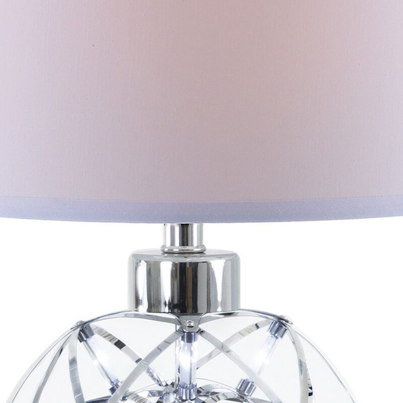 Cue 25 Inch Table Lamp, Empire Fabric Shade, Accent Nickel Round Base - Benzara