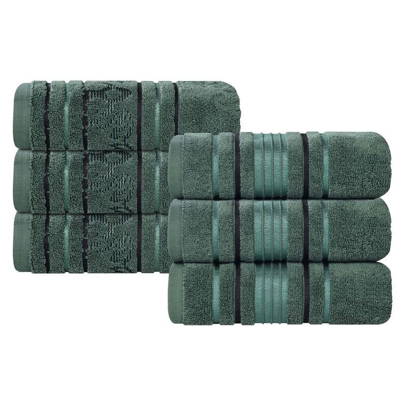 6 Piece Zero Twist Cotton Hand Towel Set, Solid and Floral Patterns image number 0