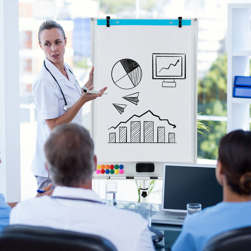 Rolling Height Adjustable Whiteboard with Round Base and Paper Clips image number 4