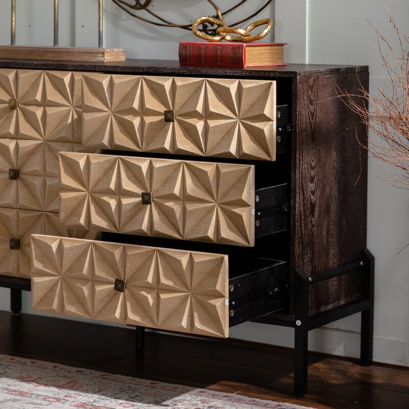 48.21"Mid-Century Modern 6-Drawer Sideboard-3D Geometric Diamond Dresser, Buffet Console Table image number 5