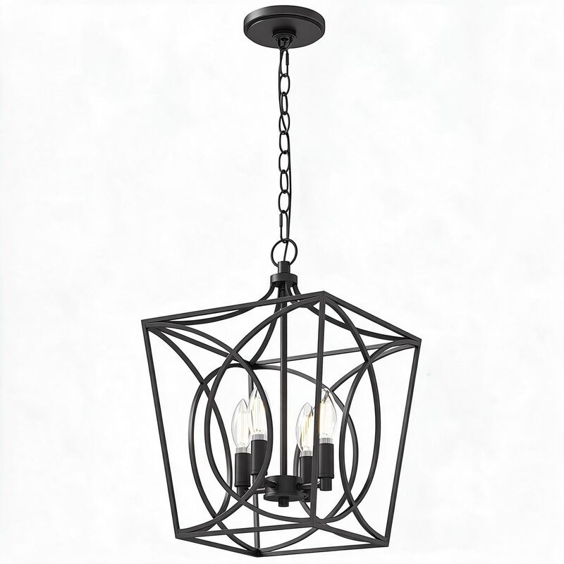 Gold Four-Light Geometric Cage Pendant Light, Farmhouse Chandelier image number 9