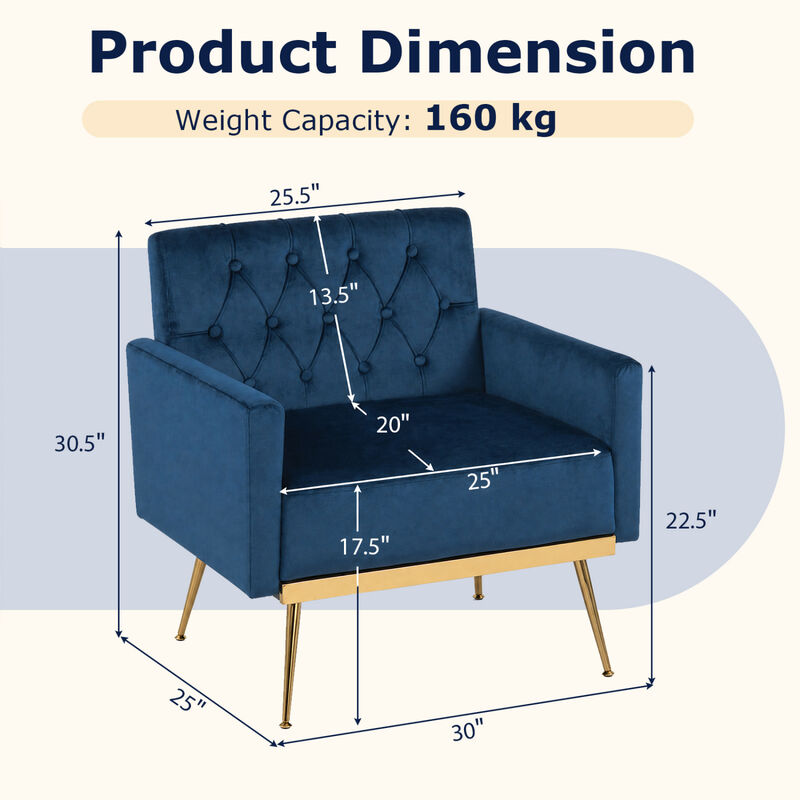 Modern Upholstered Accent Chair with Velvet Fabric and Button Tufted Back for Living Room image number 2