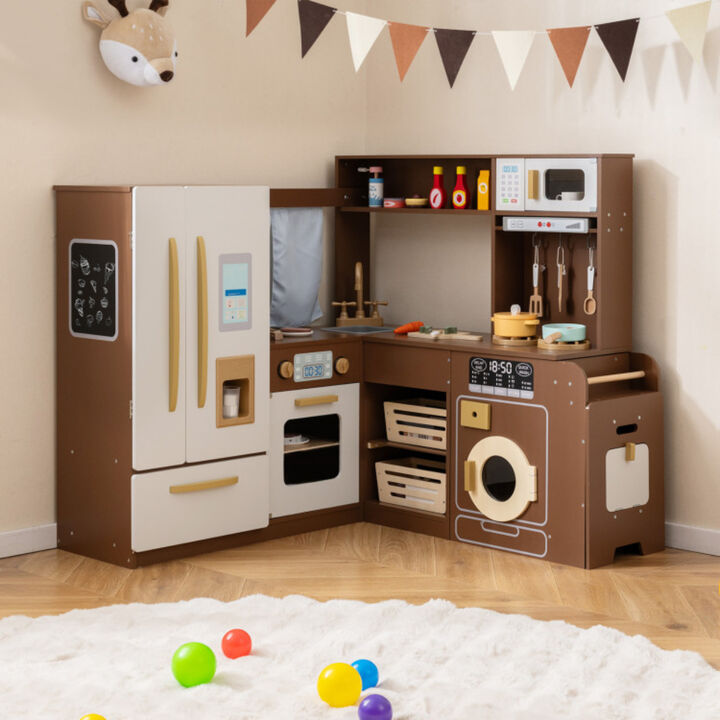 Kids Corner Play Kitchen Set with Lights and Sounds Age 3 Plus-Brown
