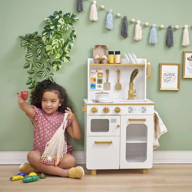 Teamson Kids Little Chef Memphis Play Kitchen + 16 Accessories and Interactive Toy Appliances, White/Gold image number 7