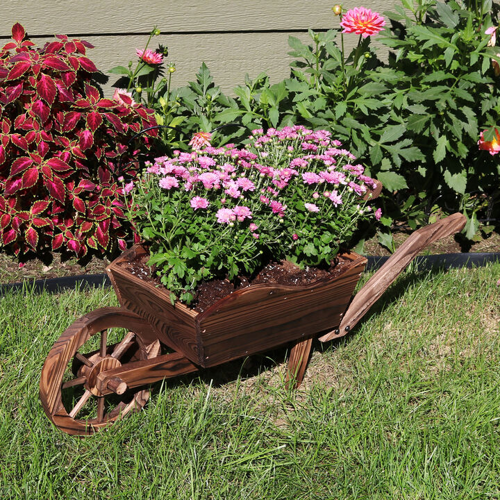 Sunnydaze Natural Wooden Fir Decorative Wheelbarrow Garden Planter