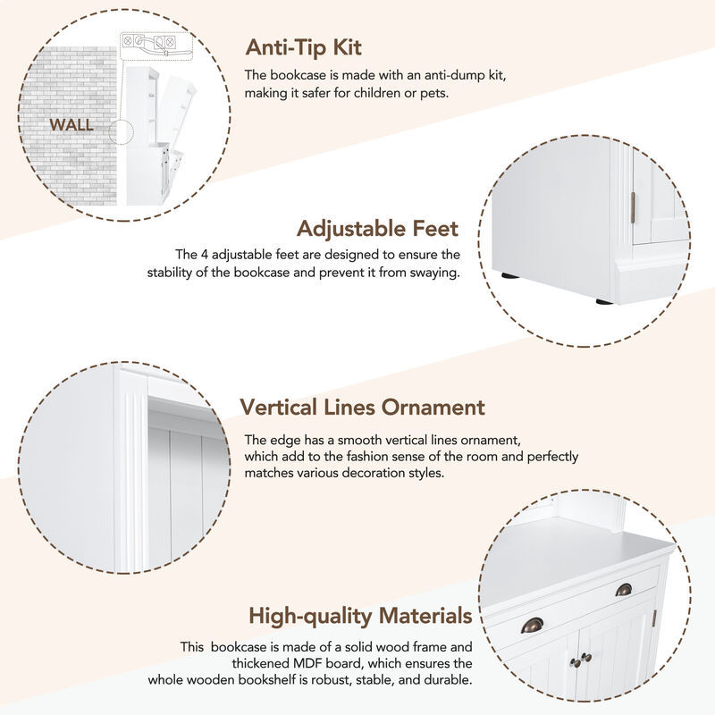 Merax 83.4"Tall Bookshelf Suite, Modern Bookcase Suite with LED Lighting,Doors and Drawers,2-Piece Set Storage Bookcase with Open Shelves