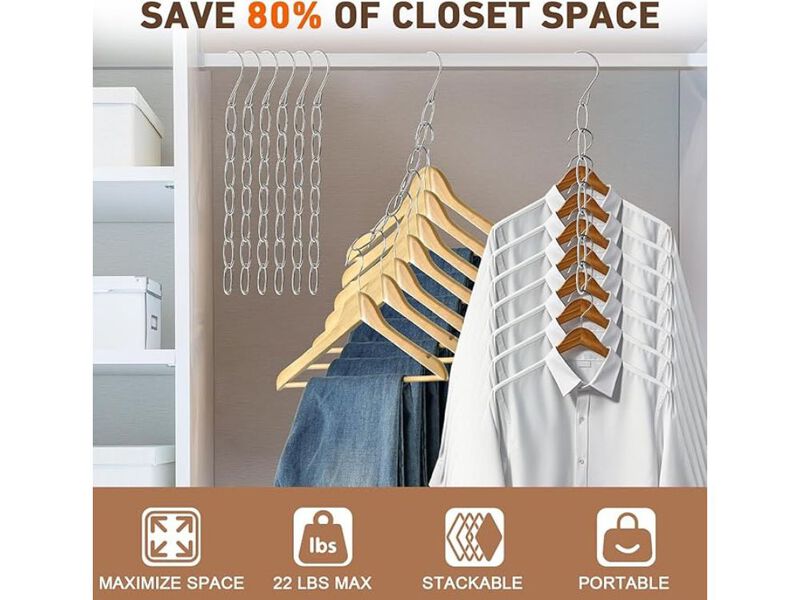 Space Saving Hangers, 4 Pack Metal Clothing Chain Hangers With 7 Holes image number 1