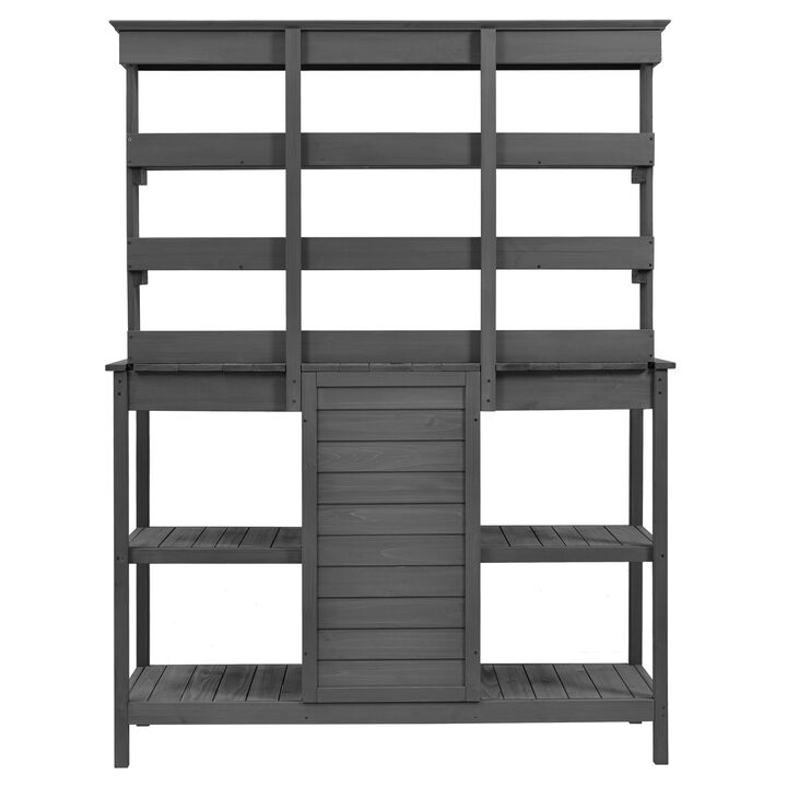 Whisen 66" Solid Fir Wood Potting Table, Farmhouse Garden Workstation with 2 Drawers, Cabinet & Open Shelves