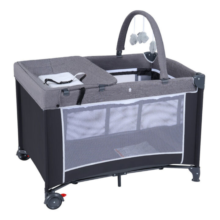 Portable 3-in-1 Baby Playpen Crib with Diaper Changing Table
