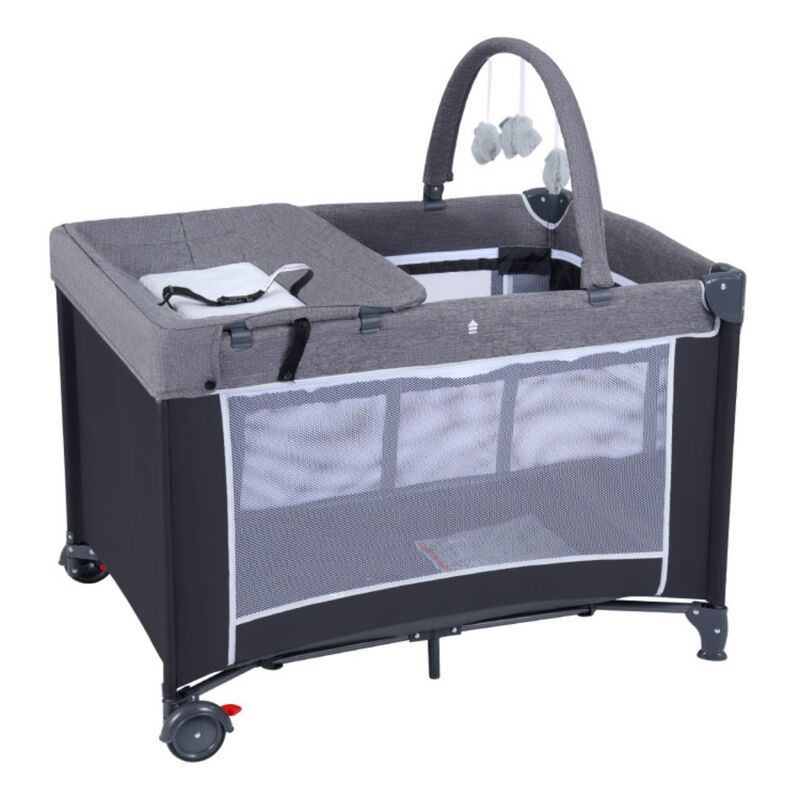 Portable 3-in-1 Baby Playpen Crib with Diaper Changing Table image number 0