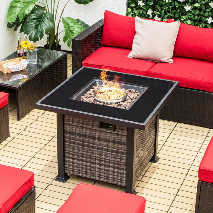 32 Inch Square Propane Fire Pit Table with Lava Rocks Cover