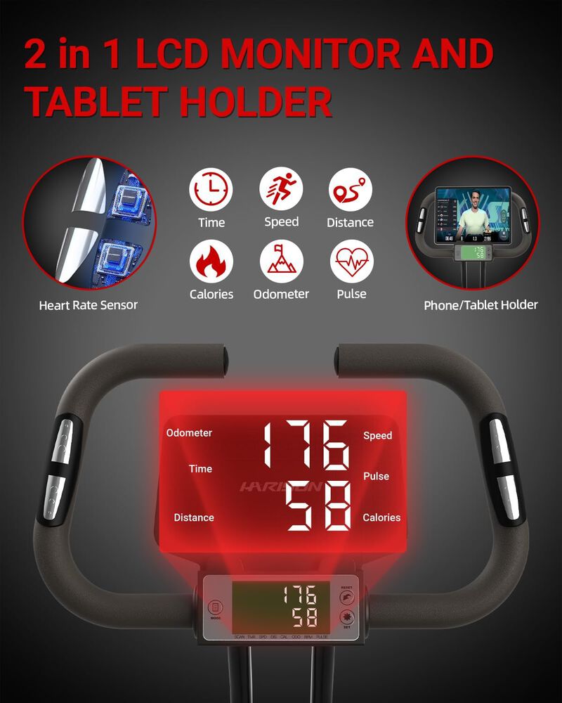 HARISON Foldable Exercise Bike with Arm Resistance Bands 350 LBS Capacity, 5 in 1 Magnetic Stationary Bikes for Home with 16-Level Resistance and Bluetooth (HR-X3L Brown) image number 2