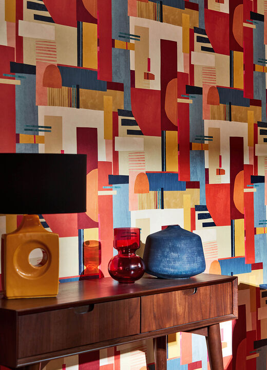 Rhodes Red Blocs Wallpaper (Set of 2)