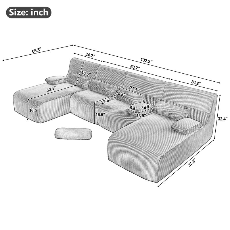 Modular Sofa with Arm Pillows, Vacuum-Compressed Packaging image number 3