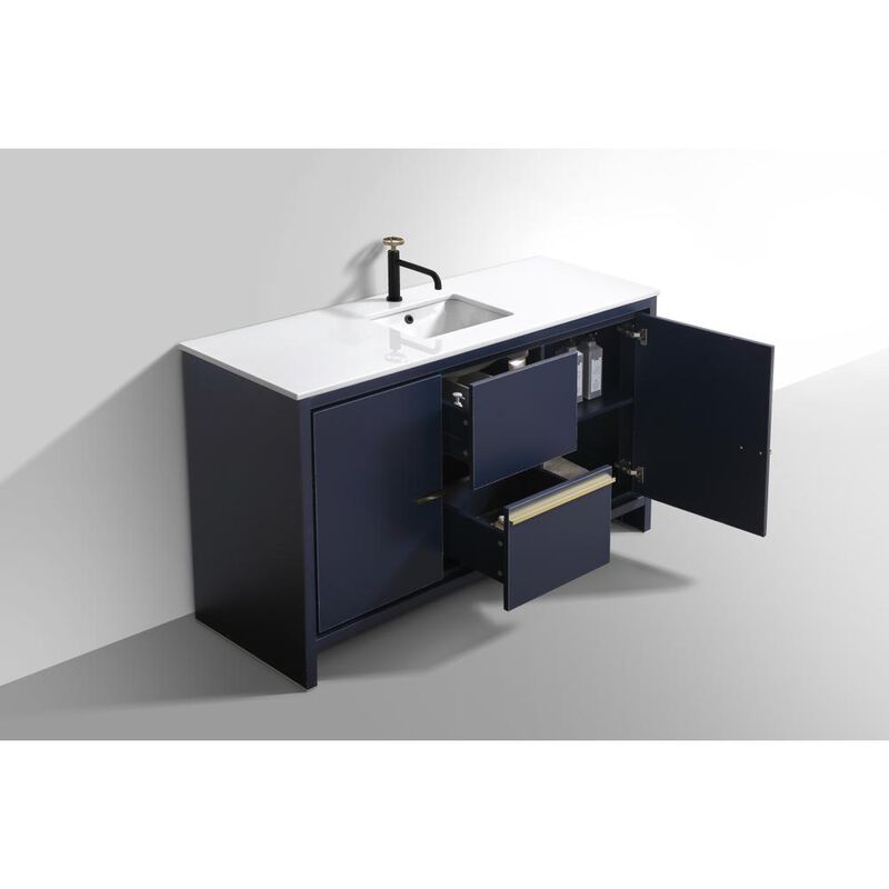 Kubebath KubeBath Dolce 60″ Blue  Modern Bathroom Vanity with White Quartz Counter-Top