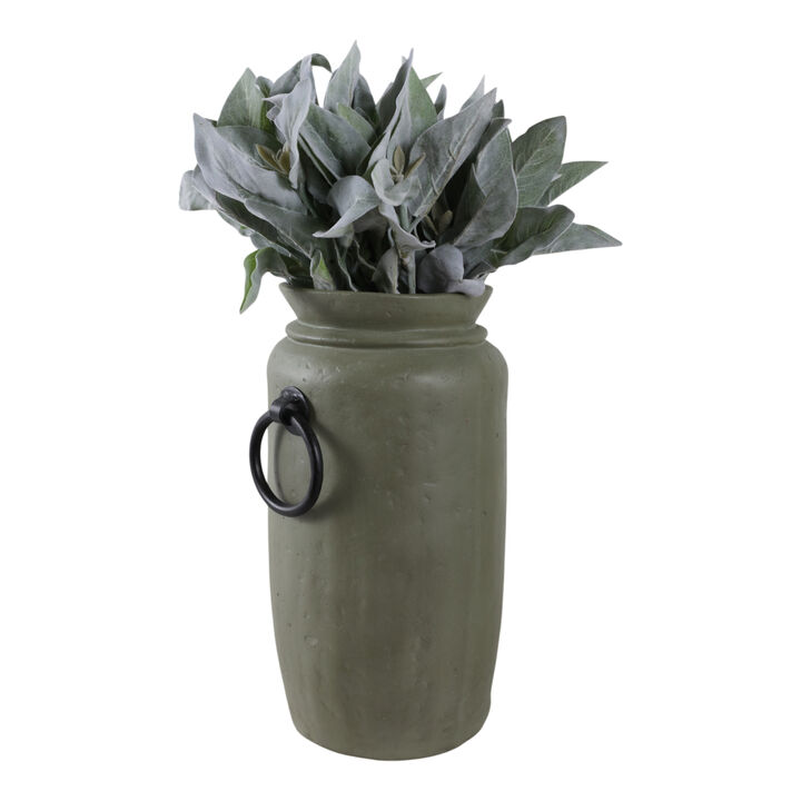 16x9" Ecomix Vase With Metal Handles, Green/ Black