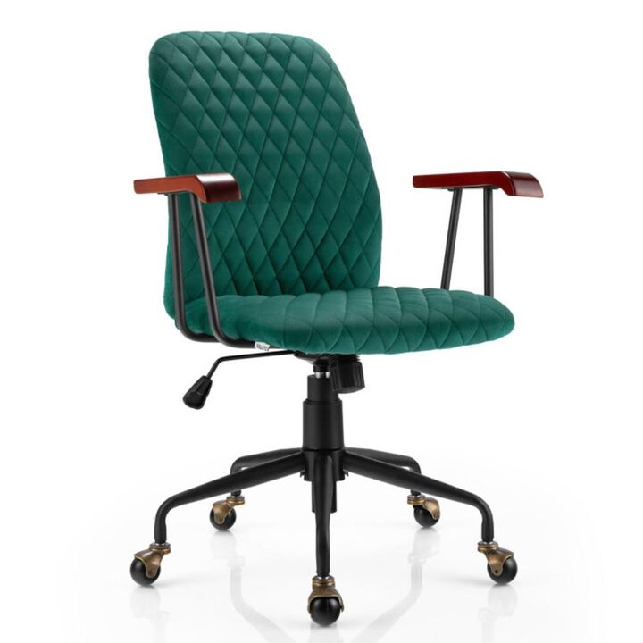 Hivvago Velvet Home Office Chair with Wooden Armrest