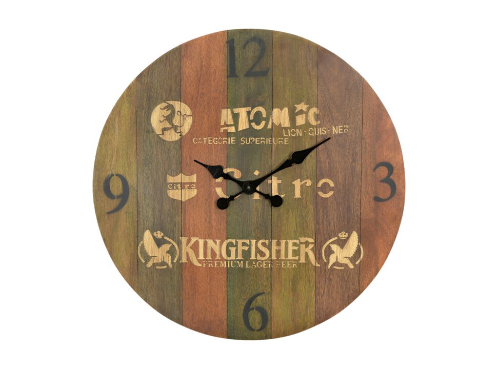 HomeRoots 24" Brown Solid Wood Silent Analog Round Wall Clock
