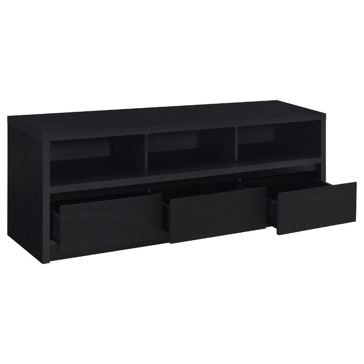Rutvy TV Stand Media Console with 3 Drawers, Open Shelves, Black Wood