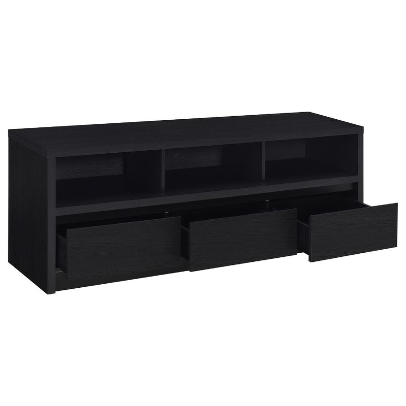 Rutvy TV Stand Media Console with 3 Drawers, Open Shelves, Black Wood image number 0