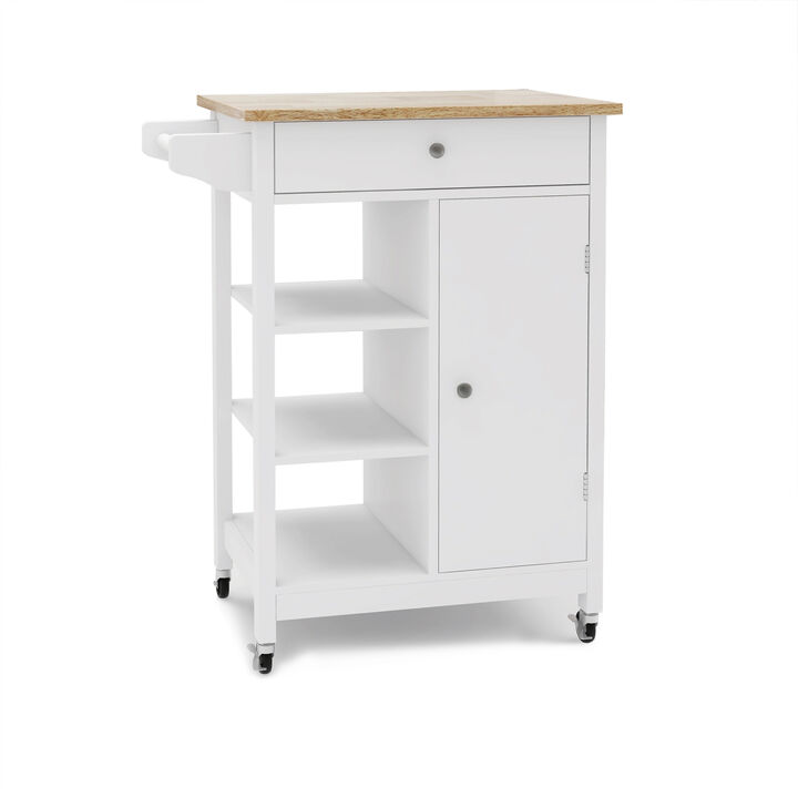 Kitchen island rolling trolley cart with towel rack rubber wood table top