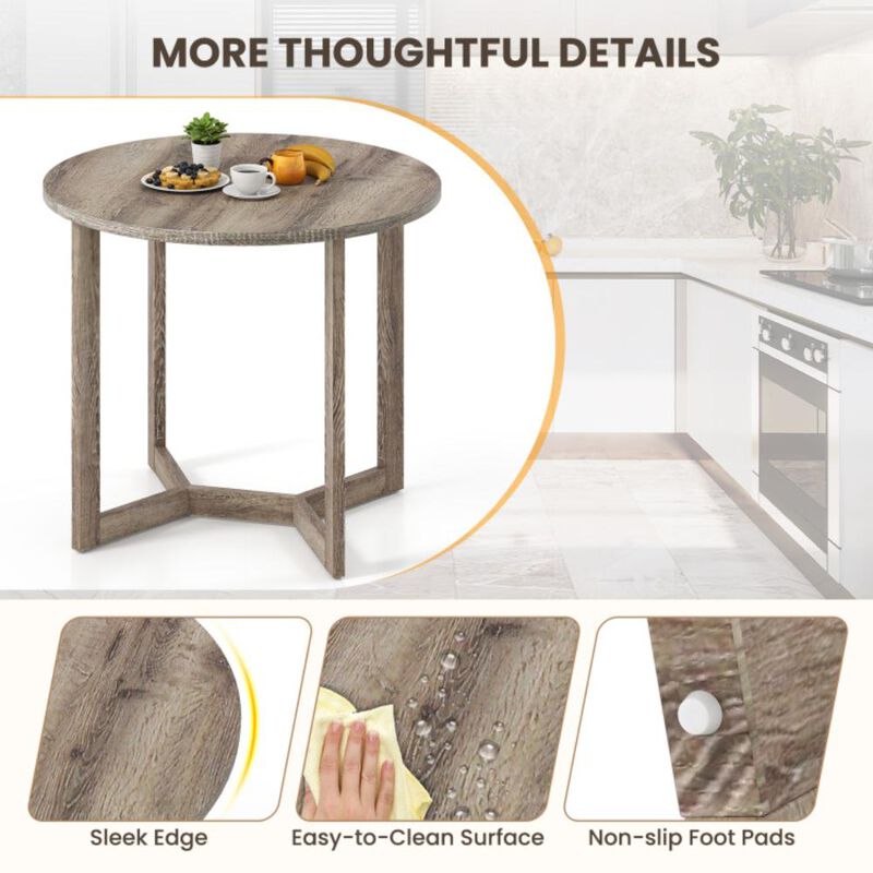 Hivvago Round Wood Dining Table for 2-4 People with Wing-shaped Pedestal Base