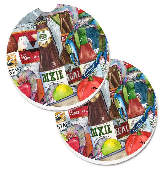 Caroline's Treasures New Orleans Beers & Spices Set of 2 Cup Holder Car Coasters 1017-2CARC, 2.56, Multicolor