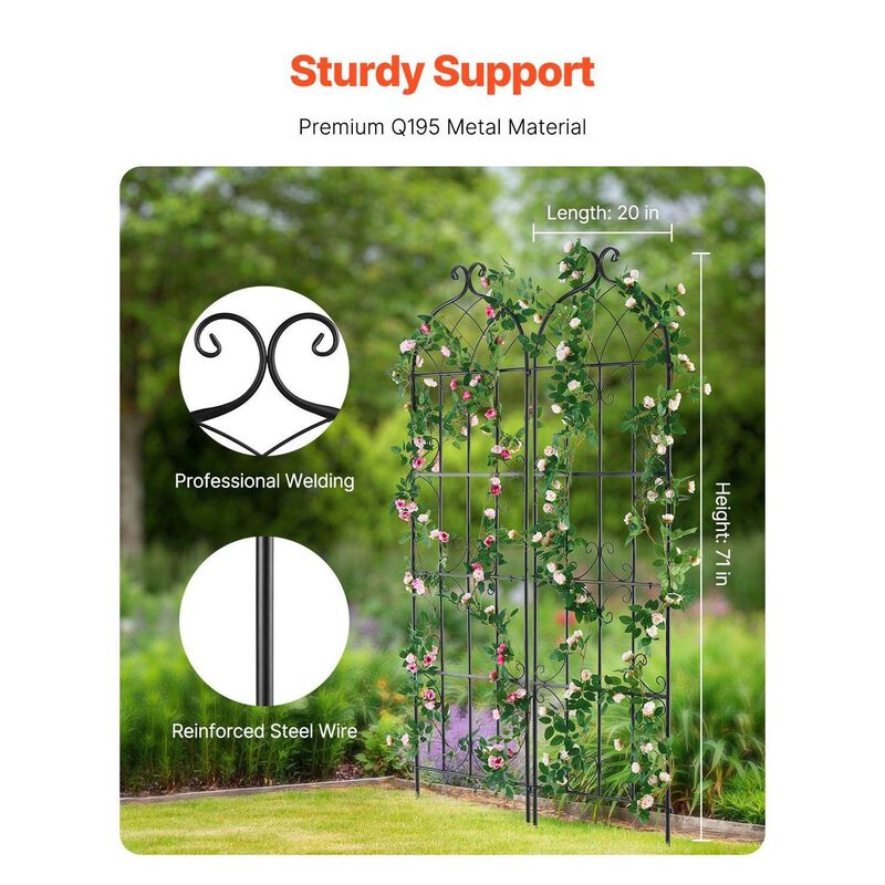 Outdoor Garden Trellis 2-Pack, Metal Climbing Plant Support for Flowers & Cucumbers-Black image number 7
