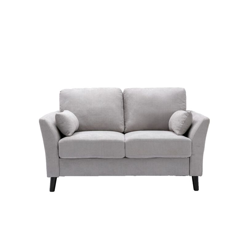 Otto 57 Inch Loveseat, Throw Pillows, Padded Cushions, Gray Velvet Fabric