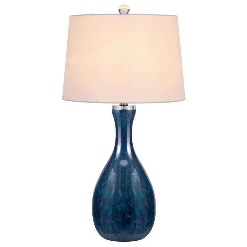 Table Lamp Set of 2, Off-White Drum Shade, Dark Blue Glass 29 Inch image number 2