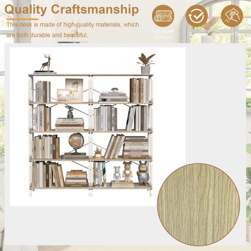 5-Tier Large Book Shelf with White Metal Frame for Home Office or Living Room