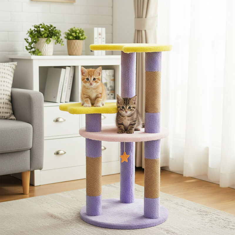 Cute Modern Cat Tree 29" with Star and Moon Shaped Play Platforms image number 7