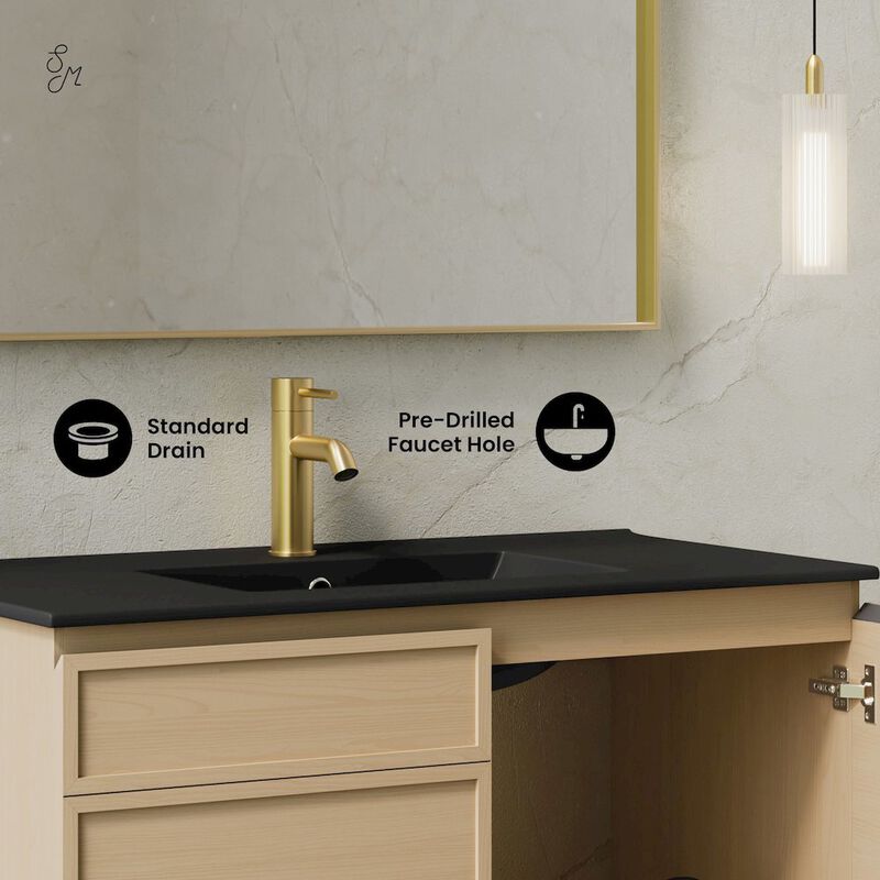 St. Tropez 36" Wall-Mounted Bathroom Vanity in Natural Oak with Black Sink Top image number 3