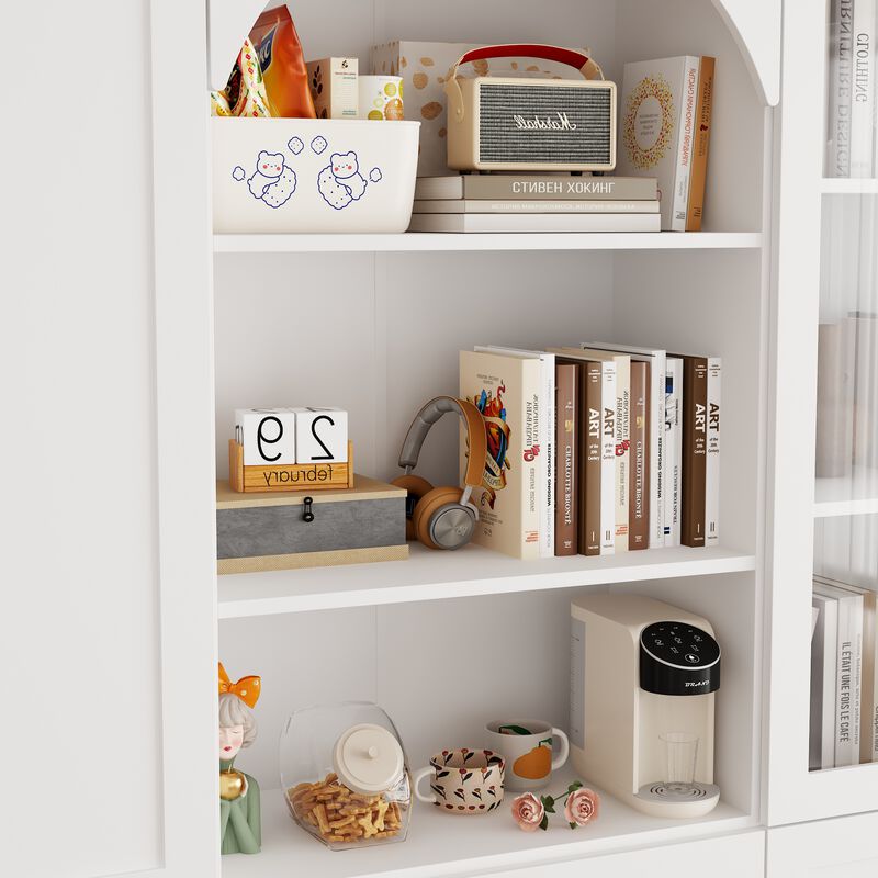 FUFU&GAGA 70.9" Bookcase with Shelves and Drawers for Home Organization (70.9" W x 11.8" D x 70.3" H) White