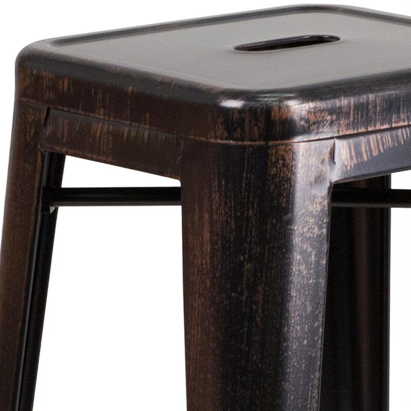 Flash Furniture Commercial Grade 30" High Backless Black-Antique Gold Metal Indoor-Outdoor Barstool with Square Seat