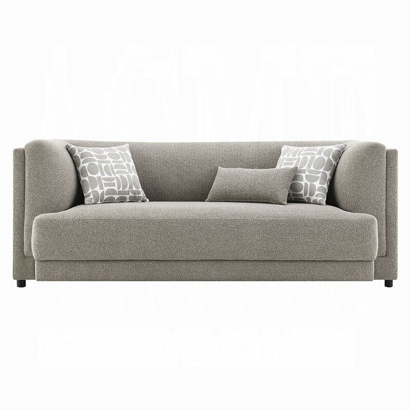 Gely 87 Inch Sofa with 3 Accent Pillows, Straight Arms, Gray Chenille image number 2