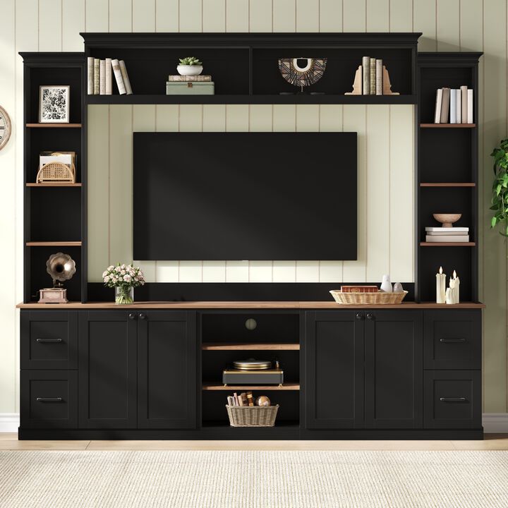Merax Curved TV Stand with 4 Drawers, 2 Cabinets & 8 Adjustable Shelves &ndash; Walnut Finish