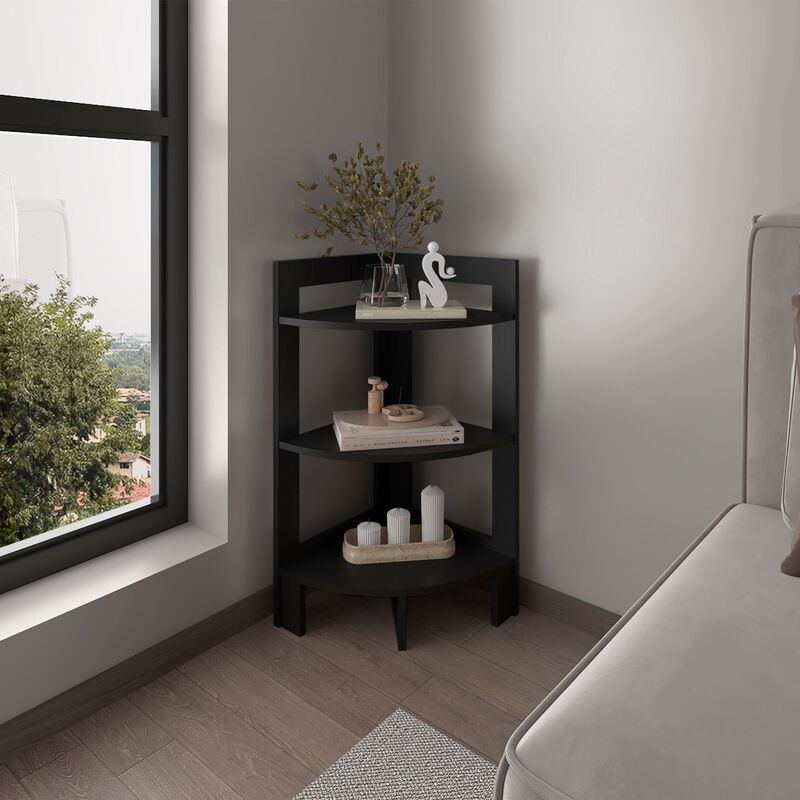 Akutan Side Table 31.70" H, with 3 Shelves, 3 Legs, White