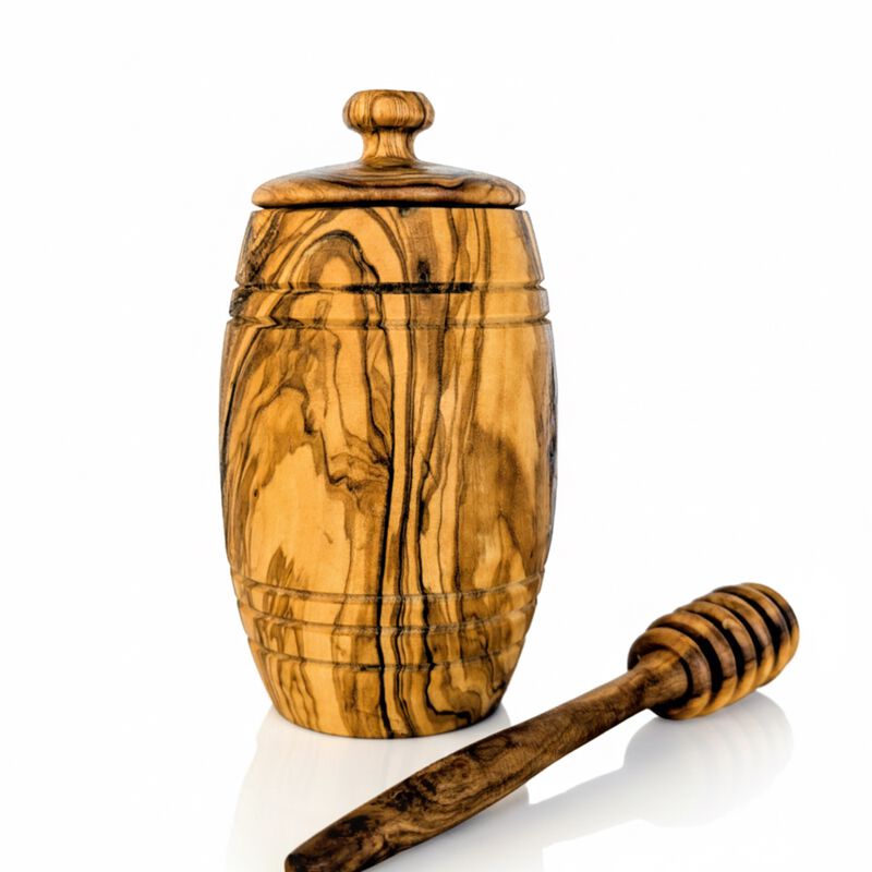 Olive Wood Honey Pot w/Honey Dipper image number 0