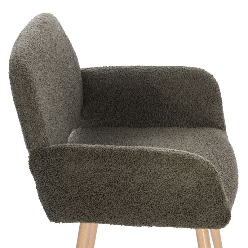 Teddy Fabric Upholstered Side Dining Chair with Metal Leg(Green teddy fabric+Beech Wooden Printing Leg),KD backrest