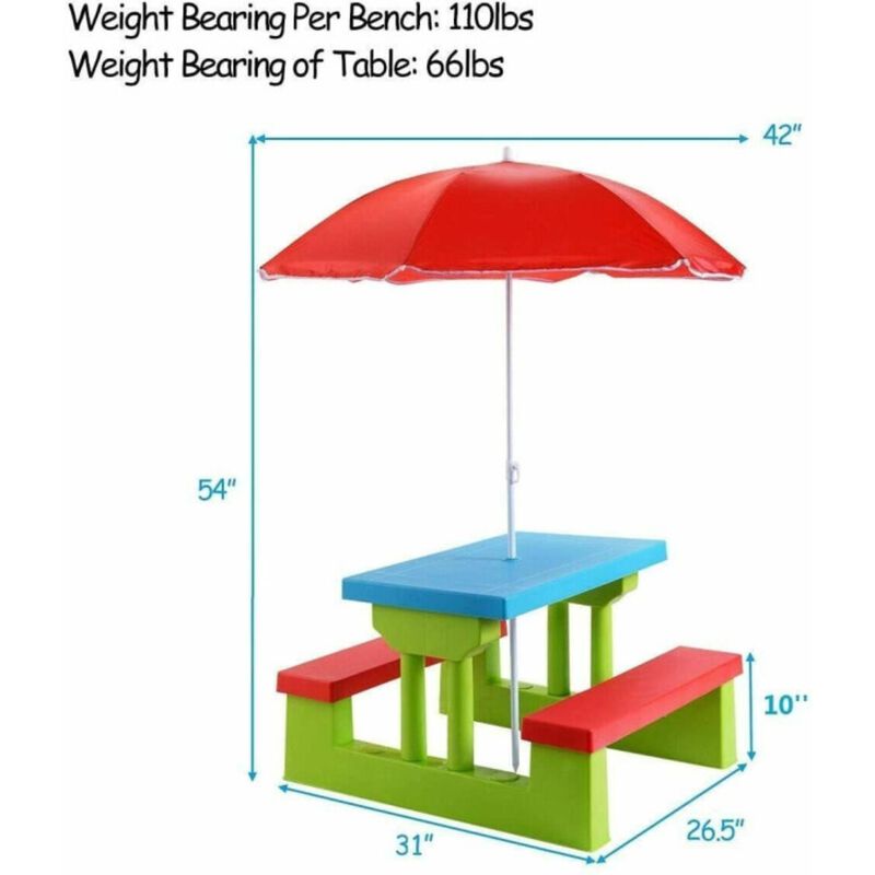 Hivvago Kids Picnic Folding Table and Bench with Umbrella
