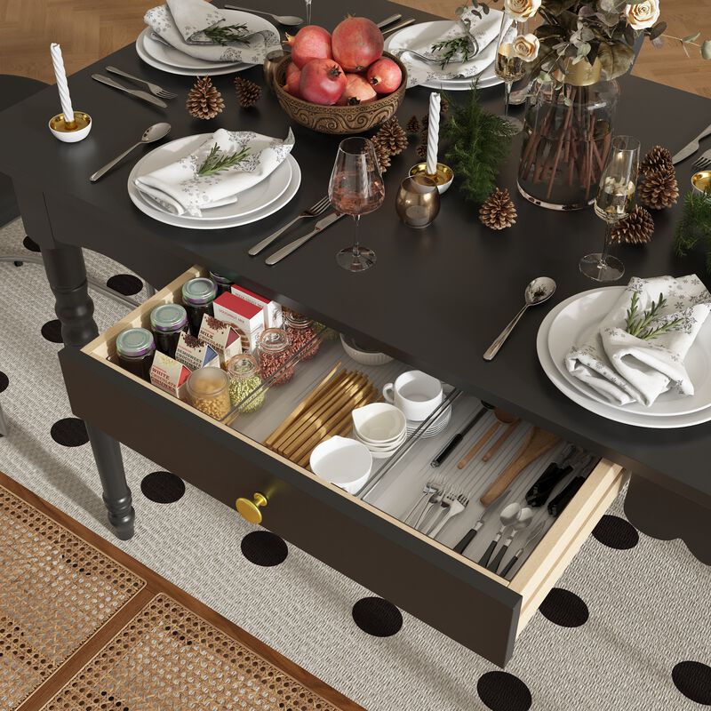 FUFU&GAGA Black Dining Table with Drawer, MDF & Rubberwood Construction (47.2" W x 29.4" H x 23.6" D), Black